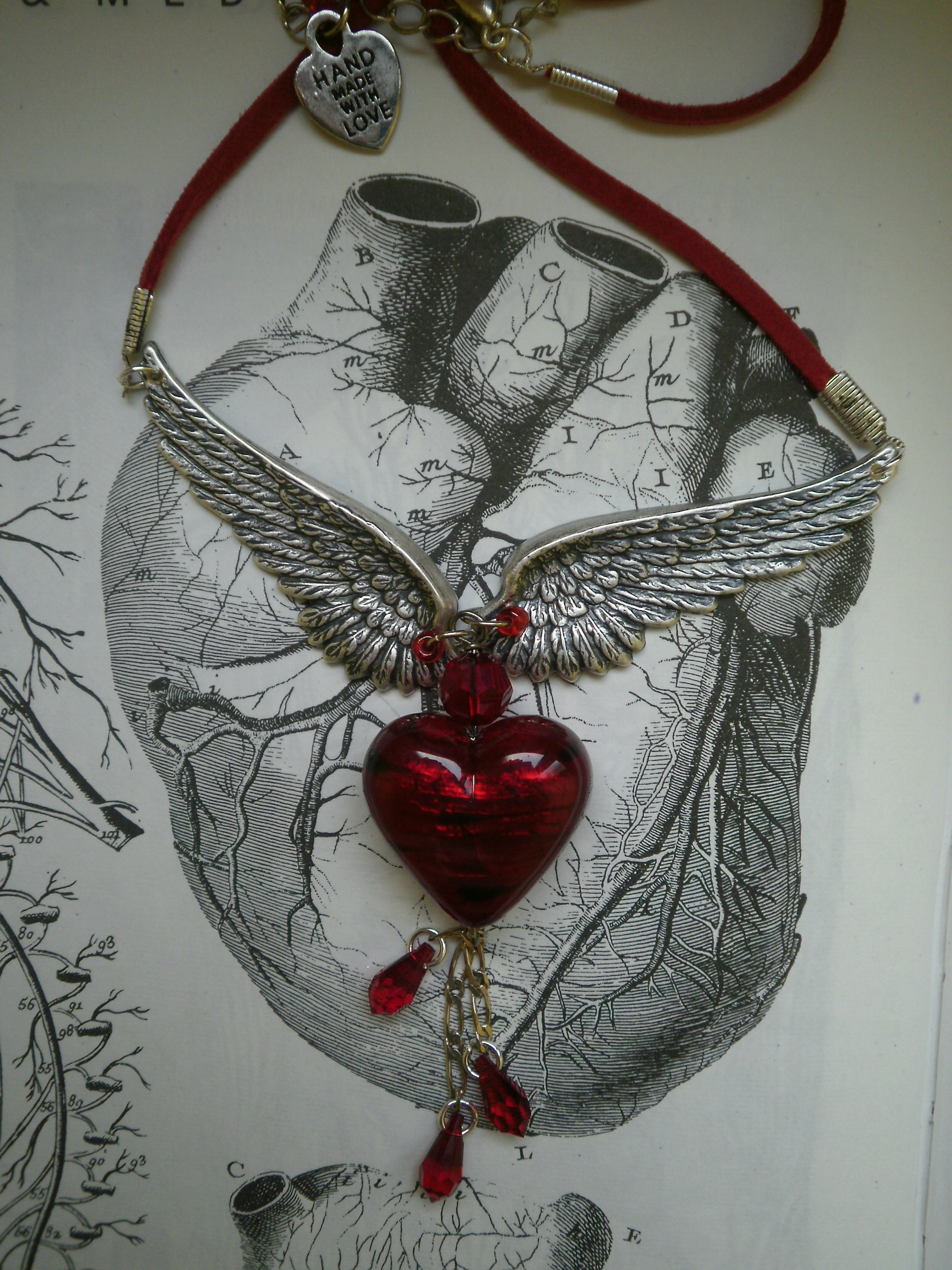 Ruby red heart necklace The